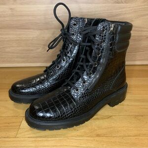 Aquatalia Laila Water Resistant Boot in Black Croc Embossed - Size 6.5